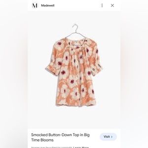 Madewell Smocked Button-Down Top in
Big Time Blooms Size Med